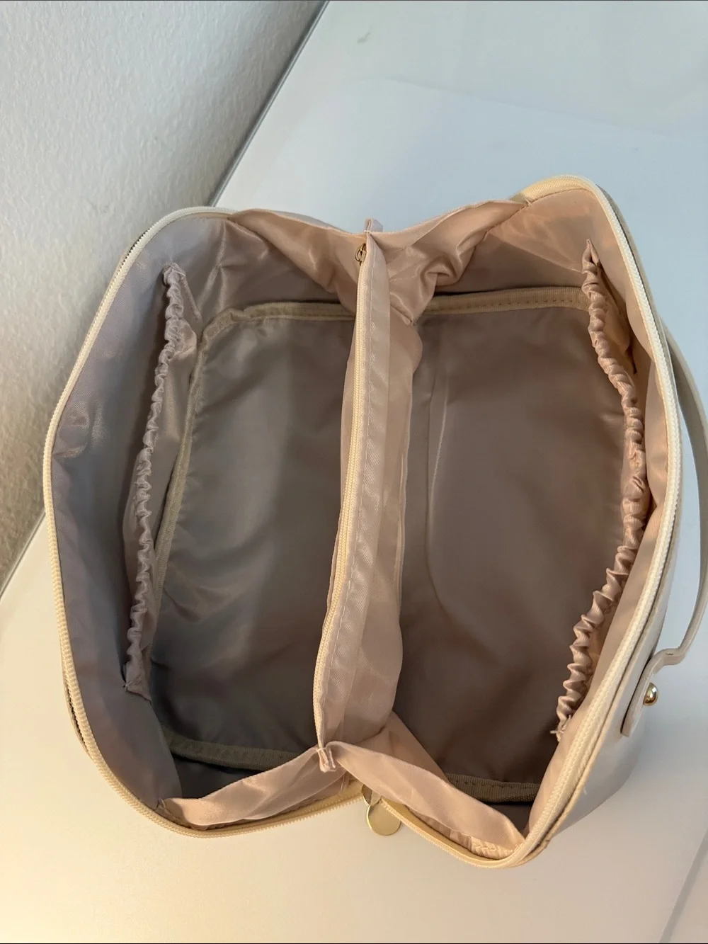 Alexandra Embossed Cosmetic Pouch - Cream